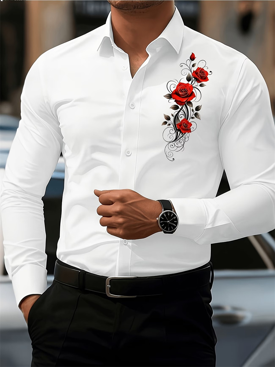 Herenshirt met rode rozenprint - Mens Fashion Clothes recensie en prijs